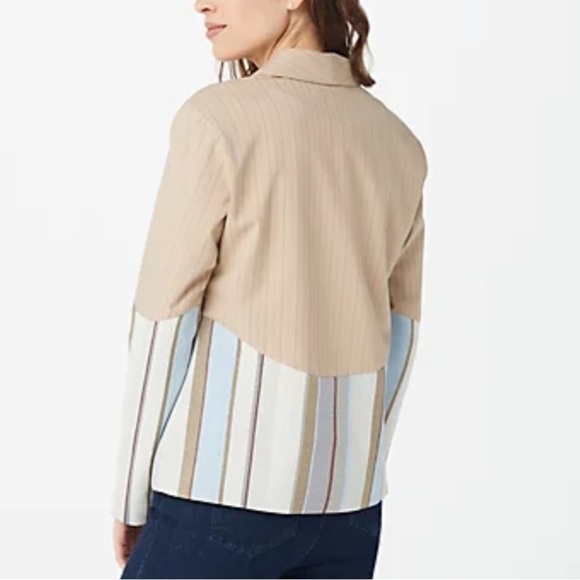 LAURIE Felt Los Angeles, Double Stripe Blazer Jacket, Beige Brown Blue - Picture 7 of 7